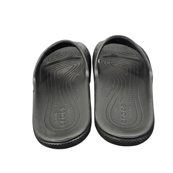 CROCS MENS 11 WOMEN 9 SLIDE SANDAL BLACK OUTDOOR WATER PROOF ATHLEISURE GYM READ - Picture 4 of 7